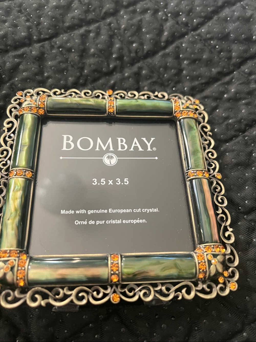 Vintage Bombay Co. Jeweled Green Enamel Bamboo Square Picture Frame 3.5" x 3.5